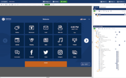 Image of the frontend dashboard of Sitekiosk Software. There are multiple columns that have blocks and rows.